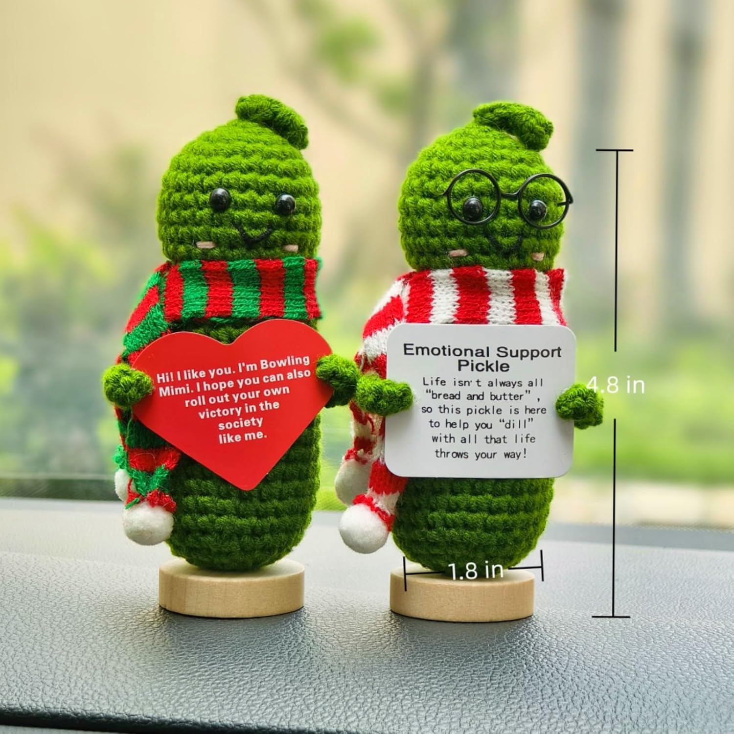 Handmade Emotional Support Pickled Doll Car Dashboard Accessories, Positive Crochet Cucumber Cute Car Decor Funny for Women Coworker (2 Pcs)-5