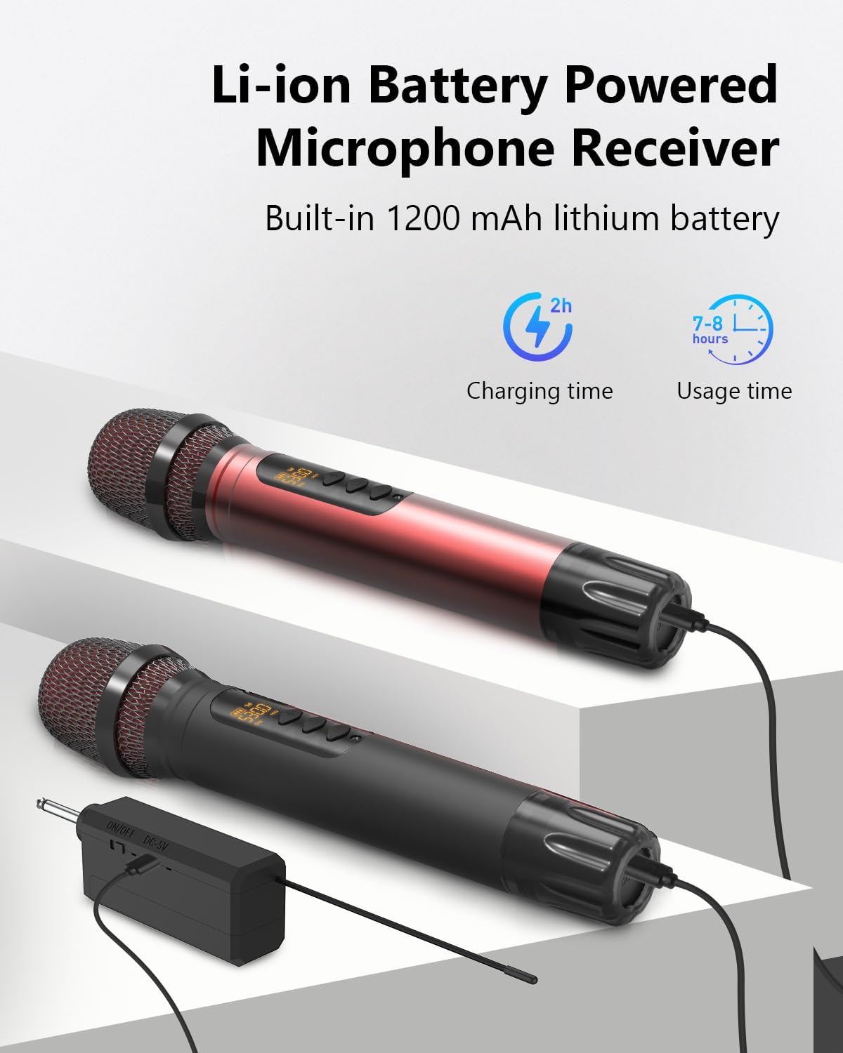 Wireless Microphones, UHF Metal Dual Handheld Cordless Dynamic Mic System with Rechargeable Receiver,1/4 "Output with 1/8" Output,for Karaoke Singing, Wedding, DJ, Party, Speech, Church,240ft-4