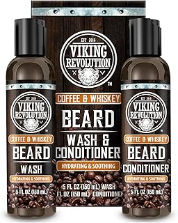 Viking Revolution Beard Wash and Beard Conditioner for Men with Argan Oil and Jojoba Oil- Beard Softener and Strengthener Beard Care Beard Shampoo and Conditioner with Ginseng Root(5oz,Coffee Whiskey)