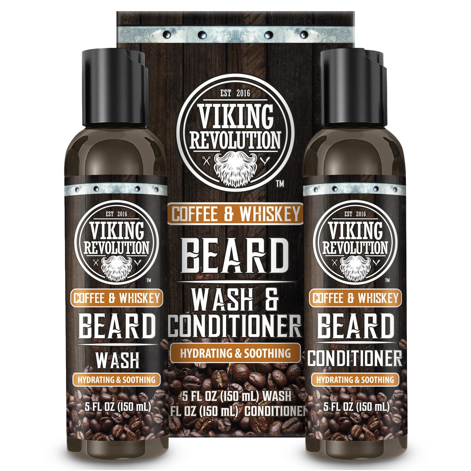 Viking Revolution Beard Wash and Beard Conditioner for Men with Argan Oil and Jojoba Oil- Beard Softener and Strengthener Beard Care Beard Shampoo and Conditioner with Ginseng Root(5oz,Coffee Whiskey)-0