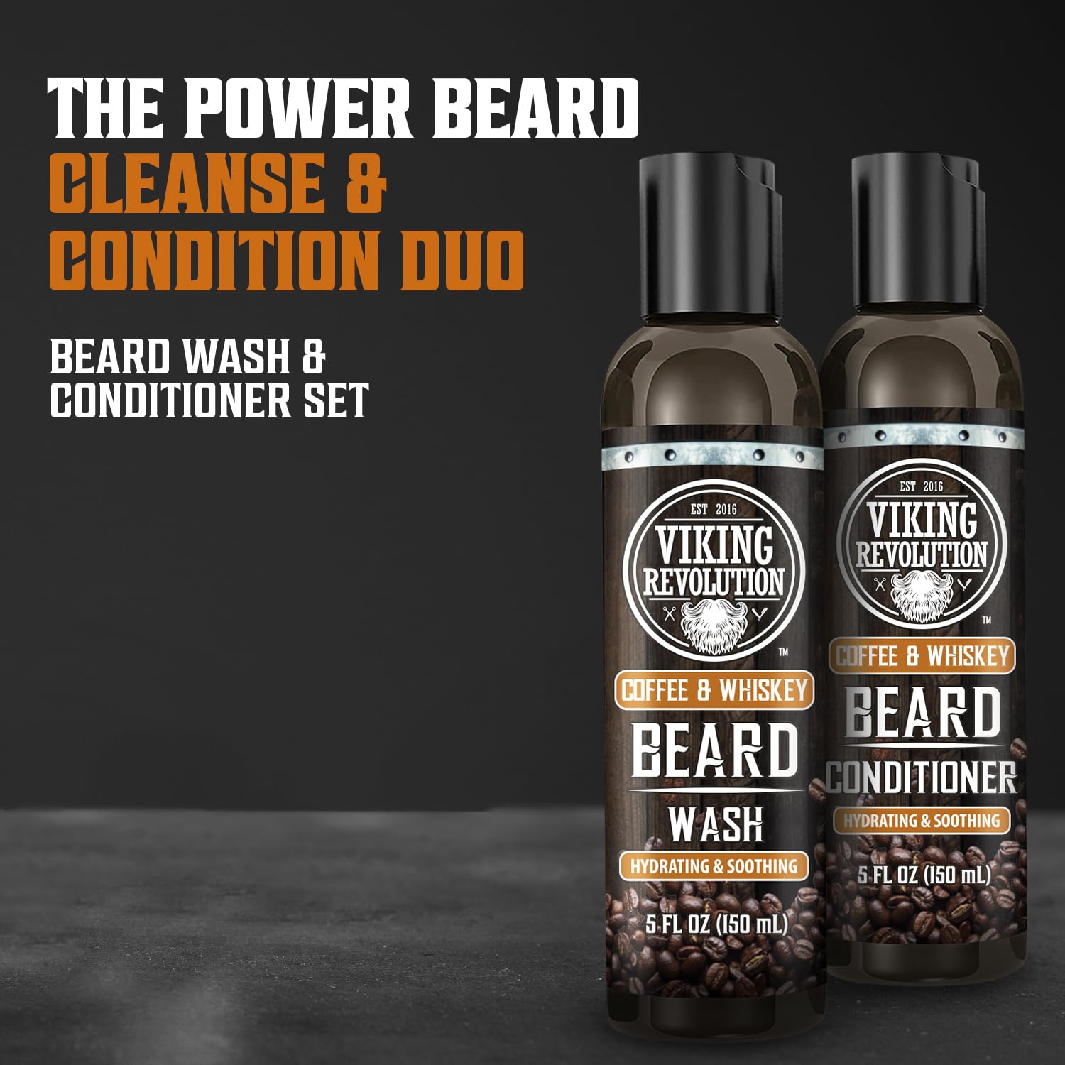 Viking Revolution Beard Wash and Beard Conditioner for Men with Argan Oil and Jojoba Oil- Beard Softener and Strengthener Beard Care Beard Shampoo and Conditioner with Ginseng Root(5oz,Coffee Whiskey)-1