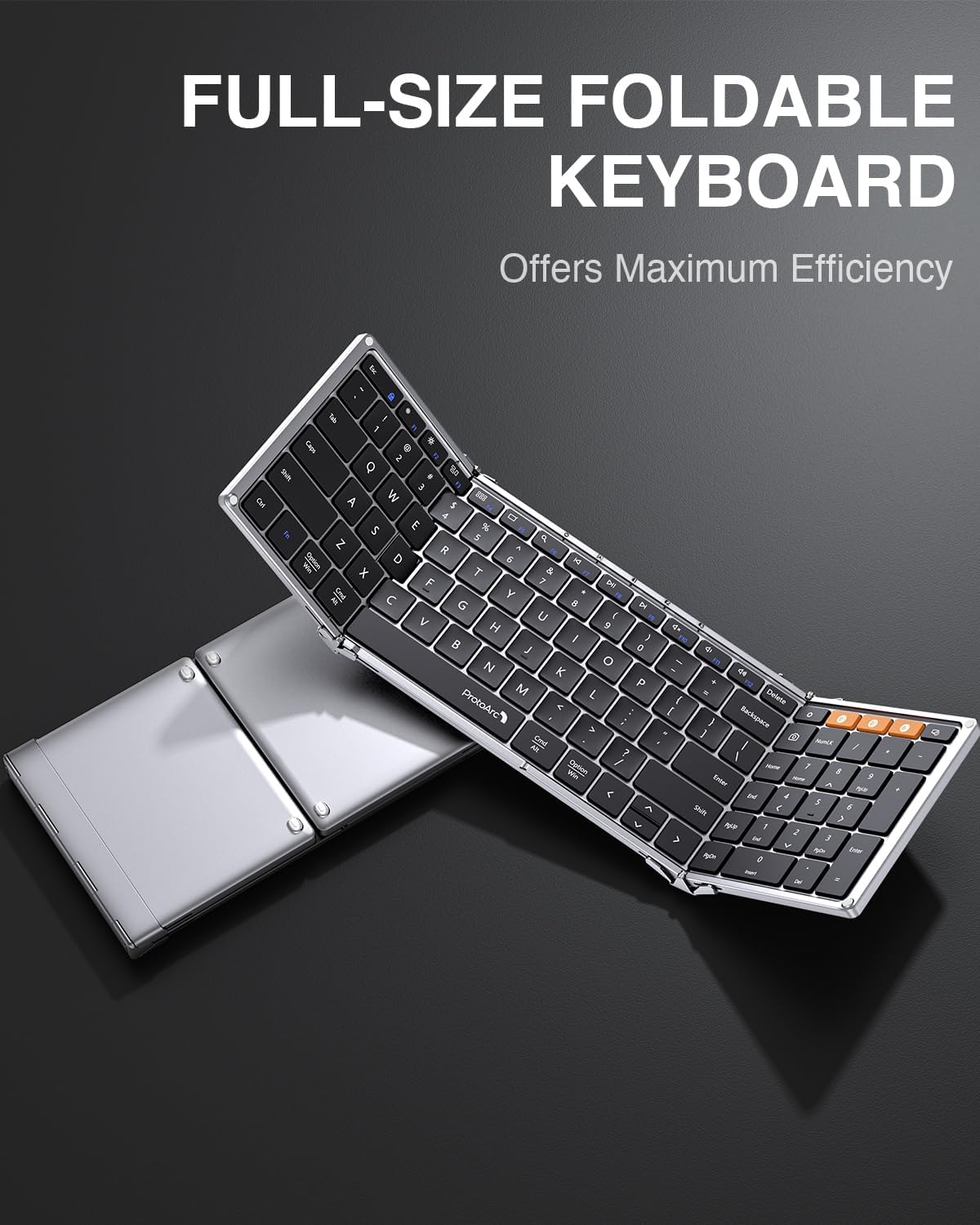 ProtoArc Foldable Bluetooth Keyboard, XK01 Folding Wireless Portable Keyboard with Numeric Keypad, Full-Size Travel Keyboard for iPad Tablet Smartphone Laptop PC Windows iOS Android, Black Silver-7