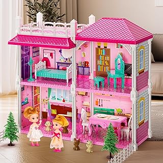 Dolls House for Girls 3-12 - 12 Rooms Dolls Home with 2 Dolls Toy, Plays House Toys Accessories and Furniture, Outdoor Girls Play Set, Outdoor Play for Kids, Girls Toys, Gift Toy 3-6