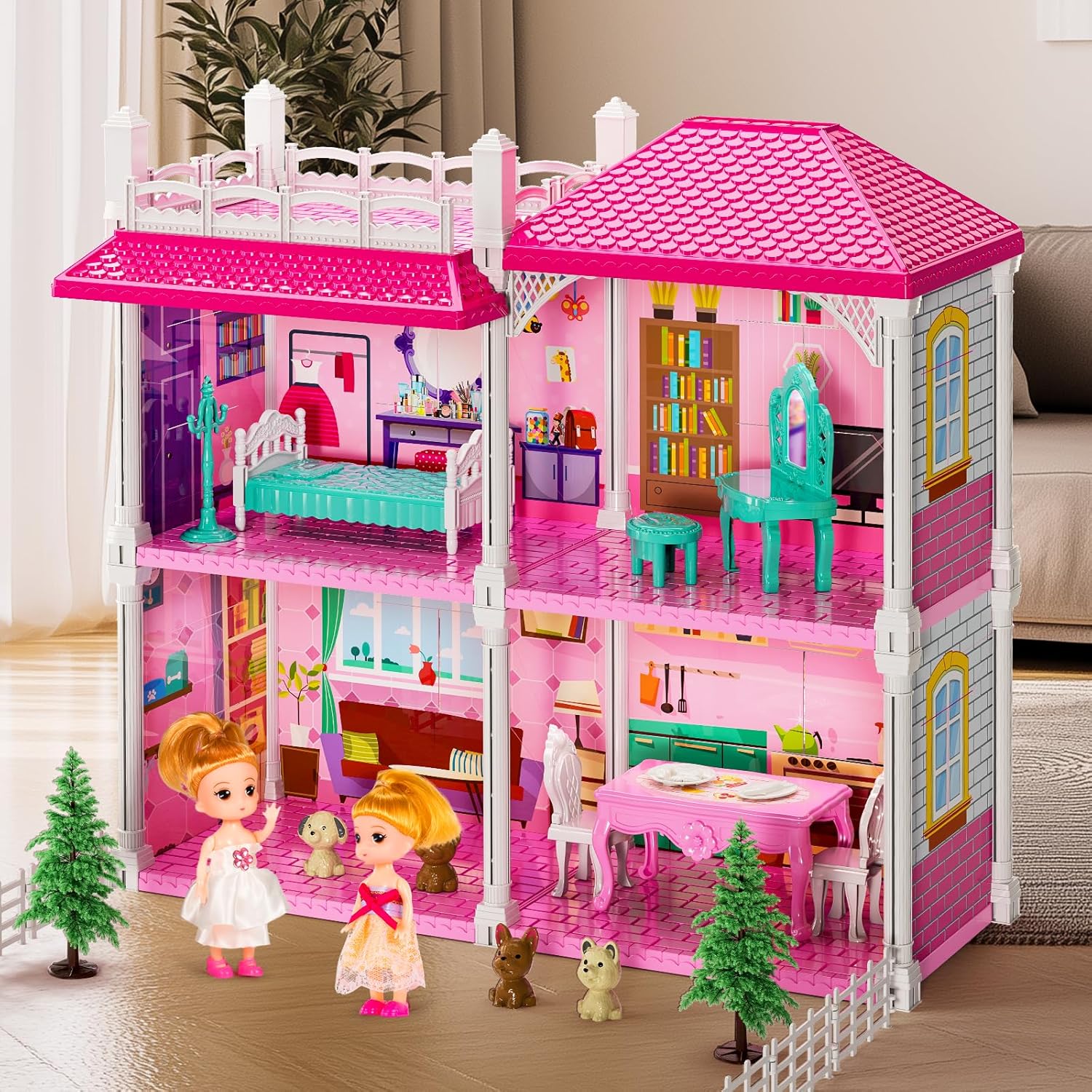 Dolls House for Girls 3-12 - 12 Rooms Dolls Home with 2 Dolls Toy, Plays House Toys Accessories and Furniture, Outdoor Girls Play Set, Outdoor Play for Kids, Girls Toys, Gift Toy 3-6-0