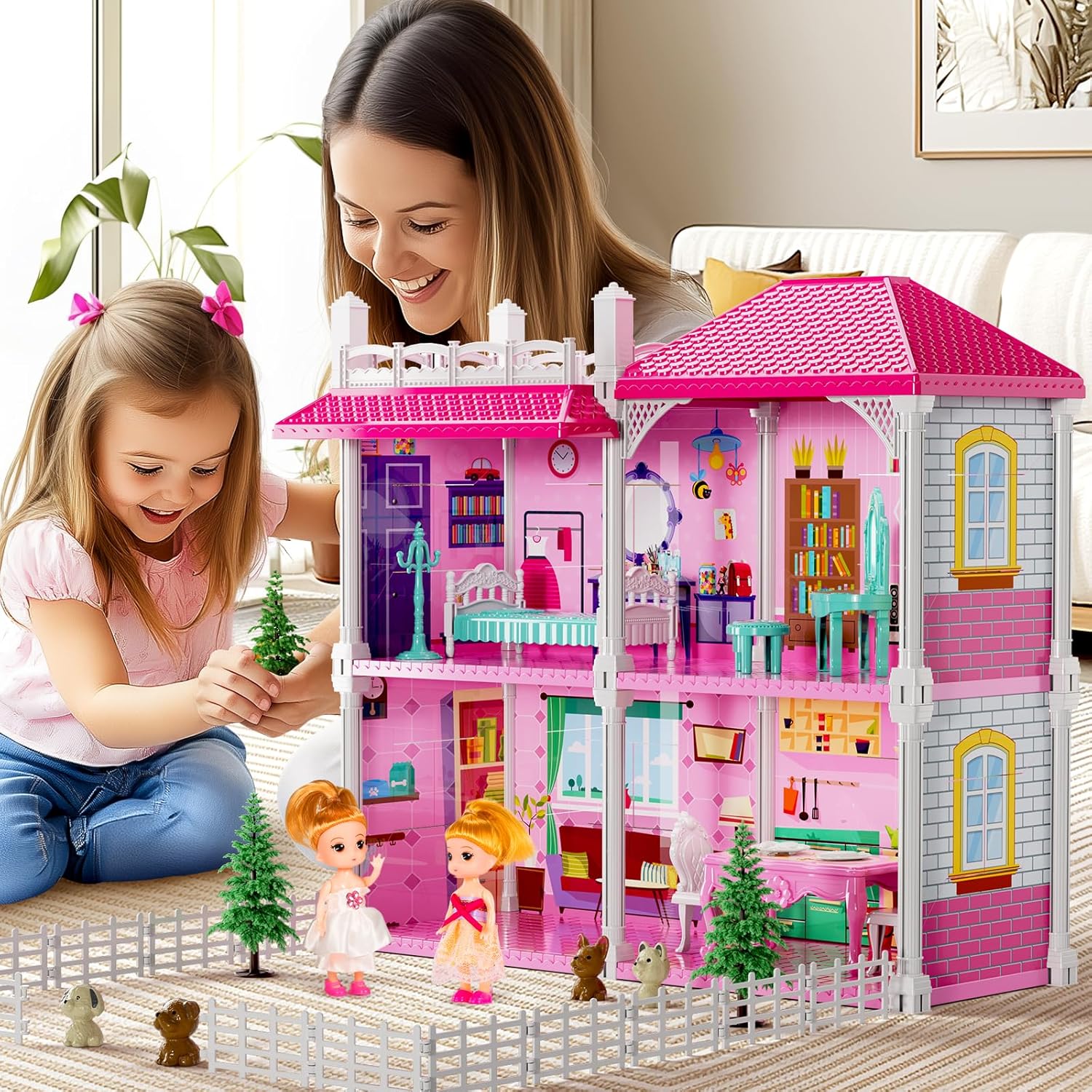 Dolls House for Girls 3-12 - 12 Rooms Dolls Home with 2 Dolls Toy, Plays House Toys Accessories and Furniture, Outdoor Girls Play Set, Outdoor Play for Kids, Girls Toys, Gift Toy 3-6-1