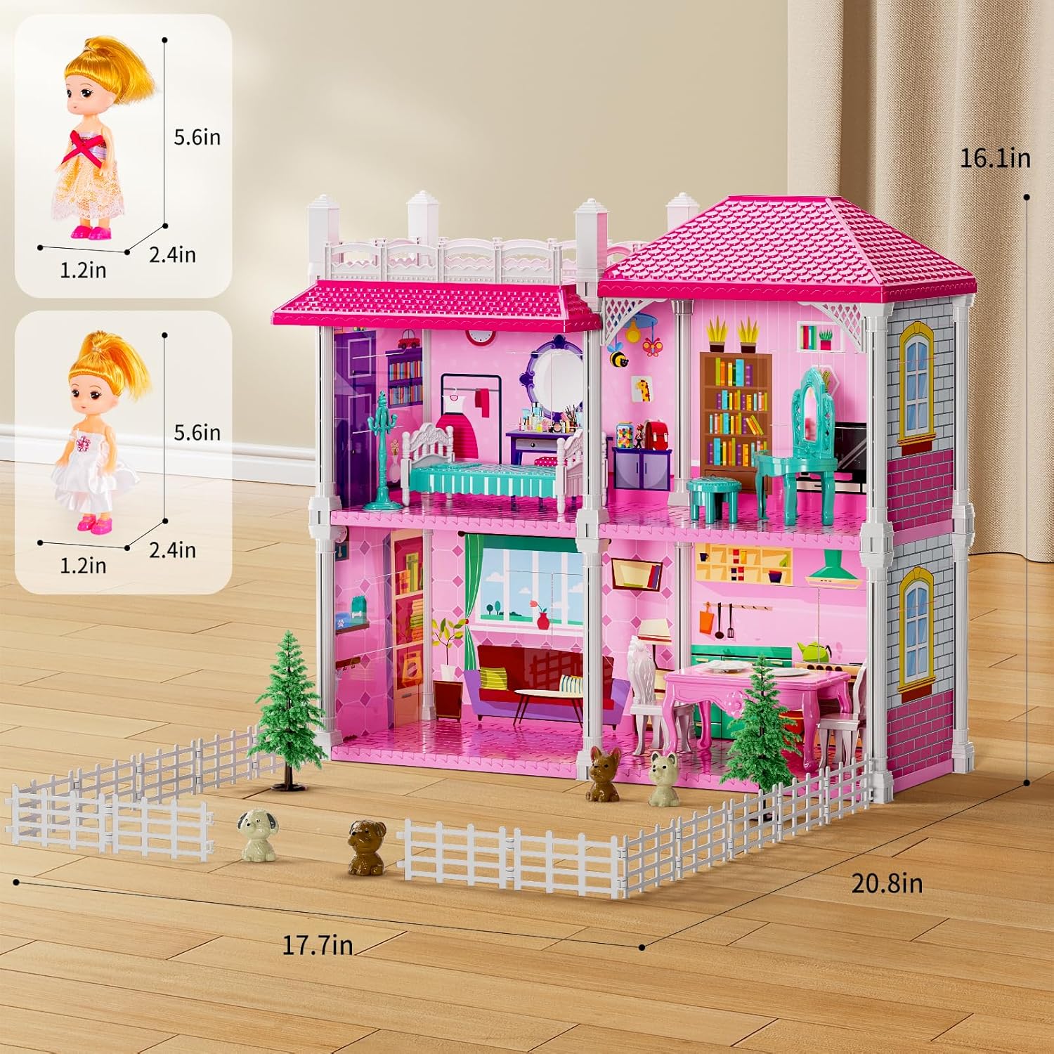 Dolls House for Girls 3-12 - 12 Rooms Dolls Home with 2 Dolls Toy, Plays House Toys Accessories and Furniture, Outdoor Girls Play Set, Outdoor Play for Kids, Girls Toys, Gift Toy 3-6-4