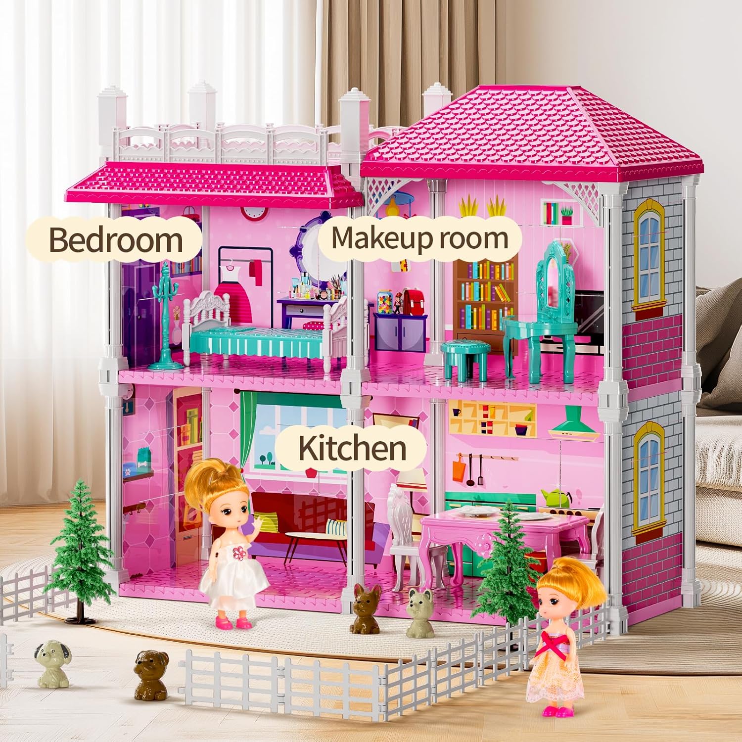 Dolls House for Girls 3-12 - 12 Rooms Dolls Home with 2 Dolls Toy, Plays House Toys Accessories and Furniture, Outdoor Girls Play Set, Outdoor Play for Kids, Girls Toys, Gift Toy 3-6-5