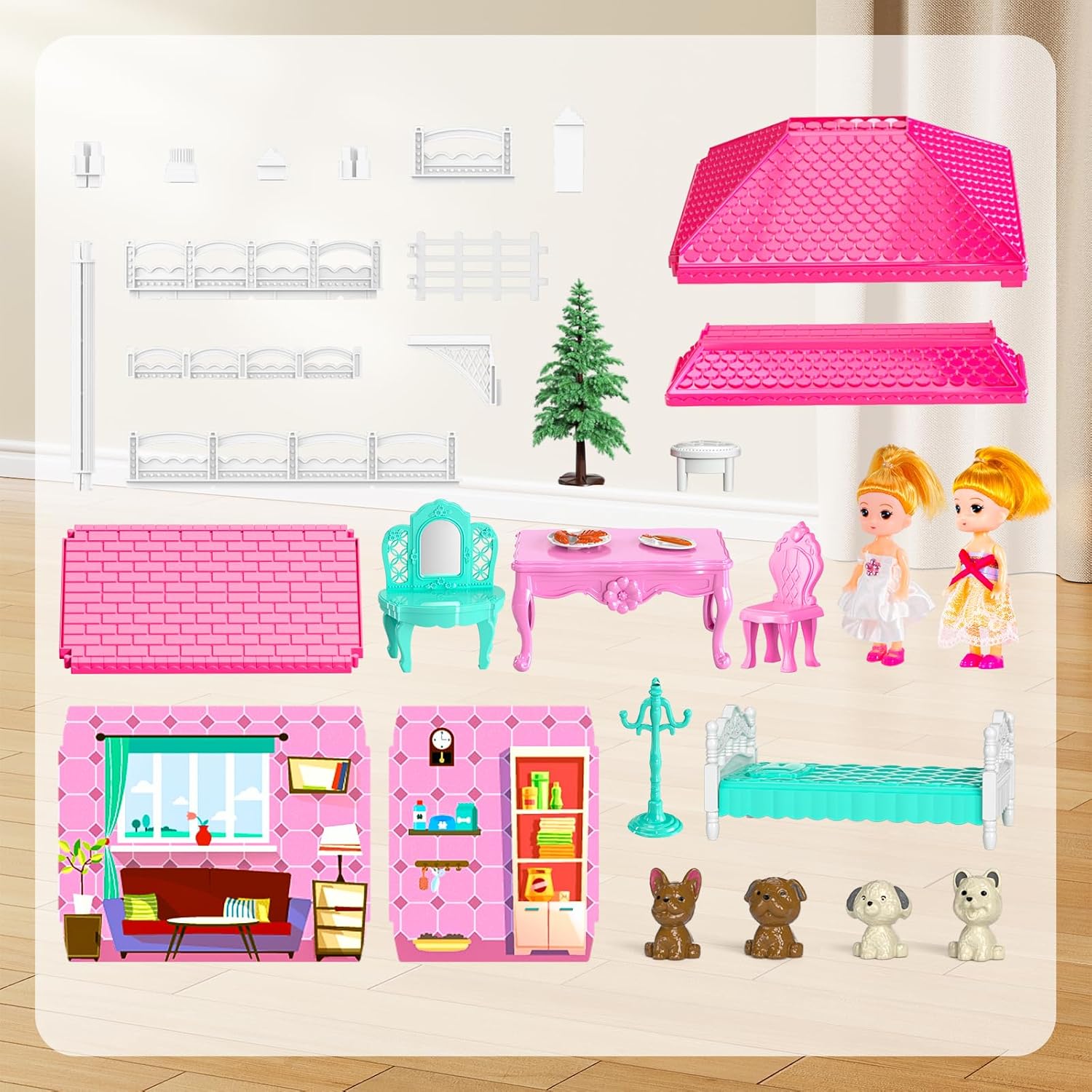 Dolls House for Girls 3-12 - 12 Rooms Dolls Home with 2 Dolls Toy, Plays House Toys Accessories and Furniture, Outdoor Girls Play Set, Outdoor Play for Kids, Girls Toys, Gift Toy 3-6-6