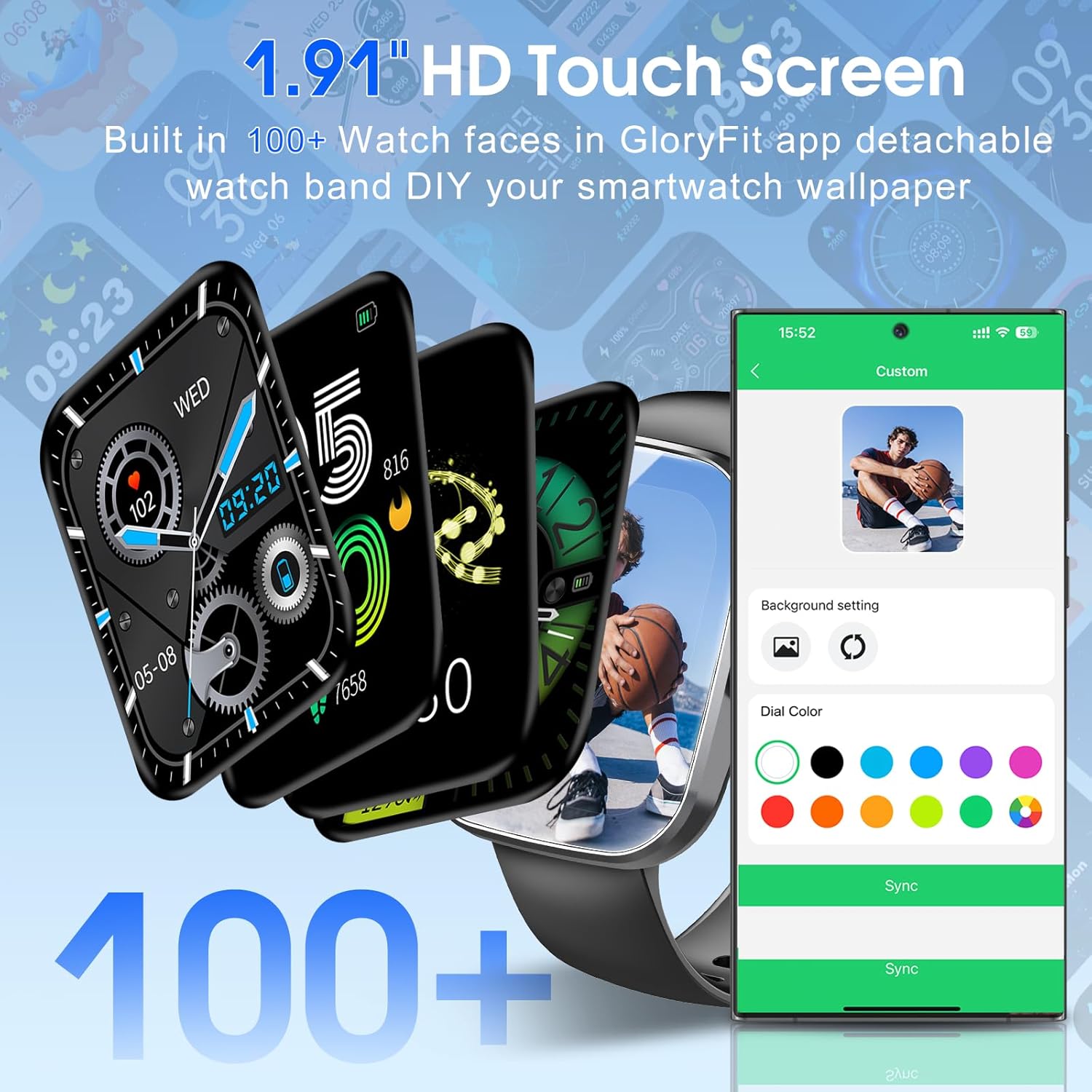 Smart Watch, 1.91" HD Screen Smartwatch for Men Women(Answer/Make Call), Fitness Watch with Heart Rate/Sleep Monitor/Steps Monitor, 110+ Sports Modes, IP68 Waterproof Activity Trackers for Android iOS-1