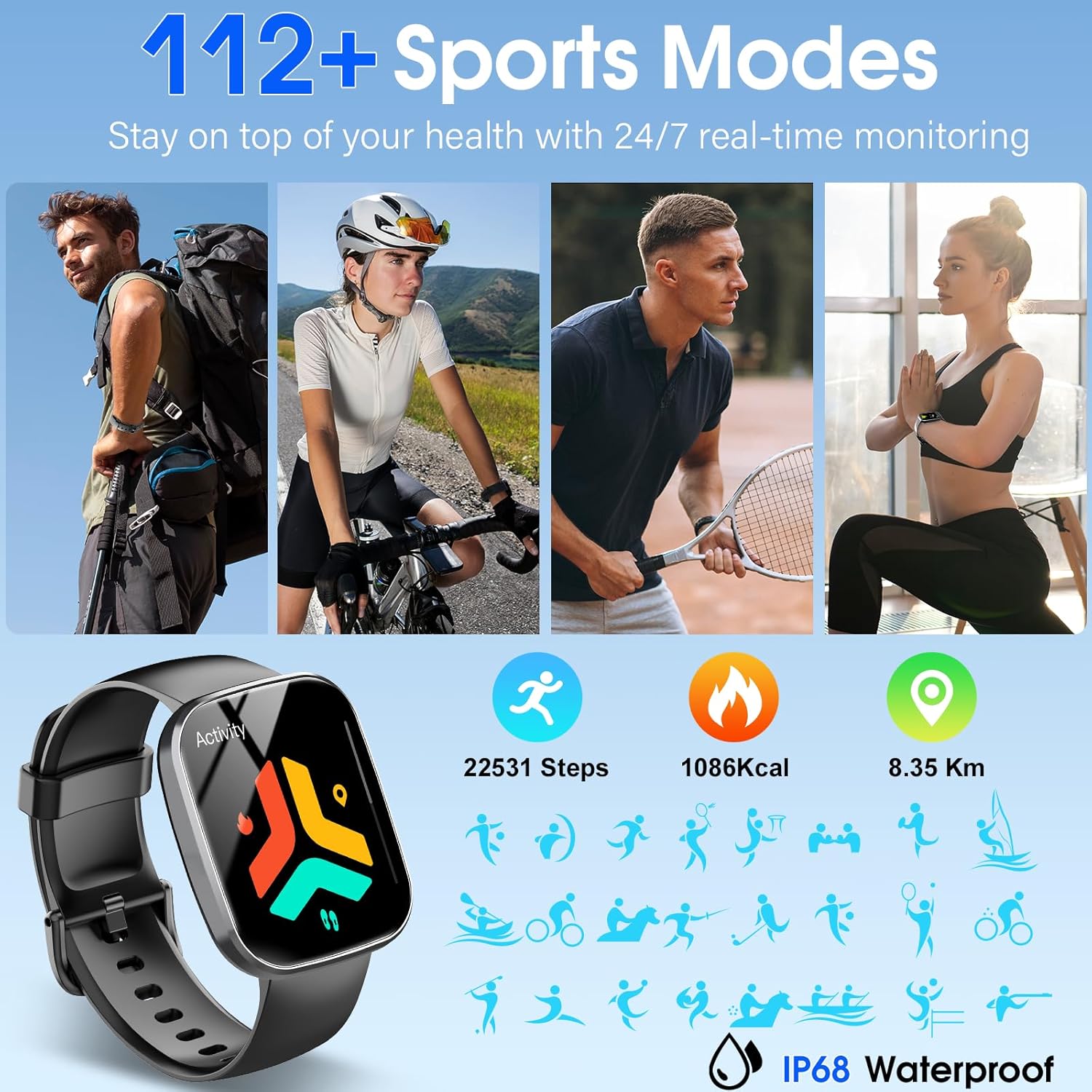 Smart Watch, 1.91" HD Screen Smartwatch for Men Women(Answer/Make Call), Fitness Watch with Heart Rate/Sleep Monitor/Steps Monitor, 110+ Sports Modes, IP68 Waterproof Activity Trackers for Android iOS-3