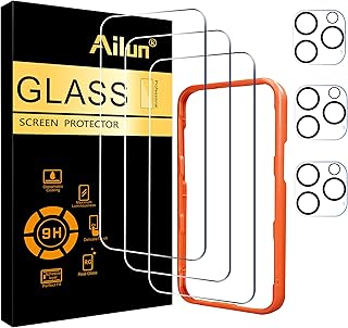 Ailun 3 Pack Screen Protector for iPhone 16 Pro Max [6.9 inch] + 3 Pack Camera Lens Protector with Installation Frame,Sensor Protection,Dynamic Island Compatible,Case Friendly Tempered Glass Film