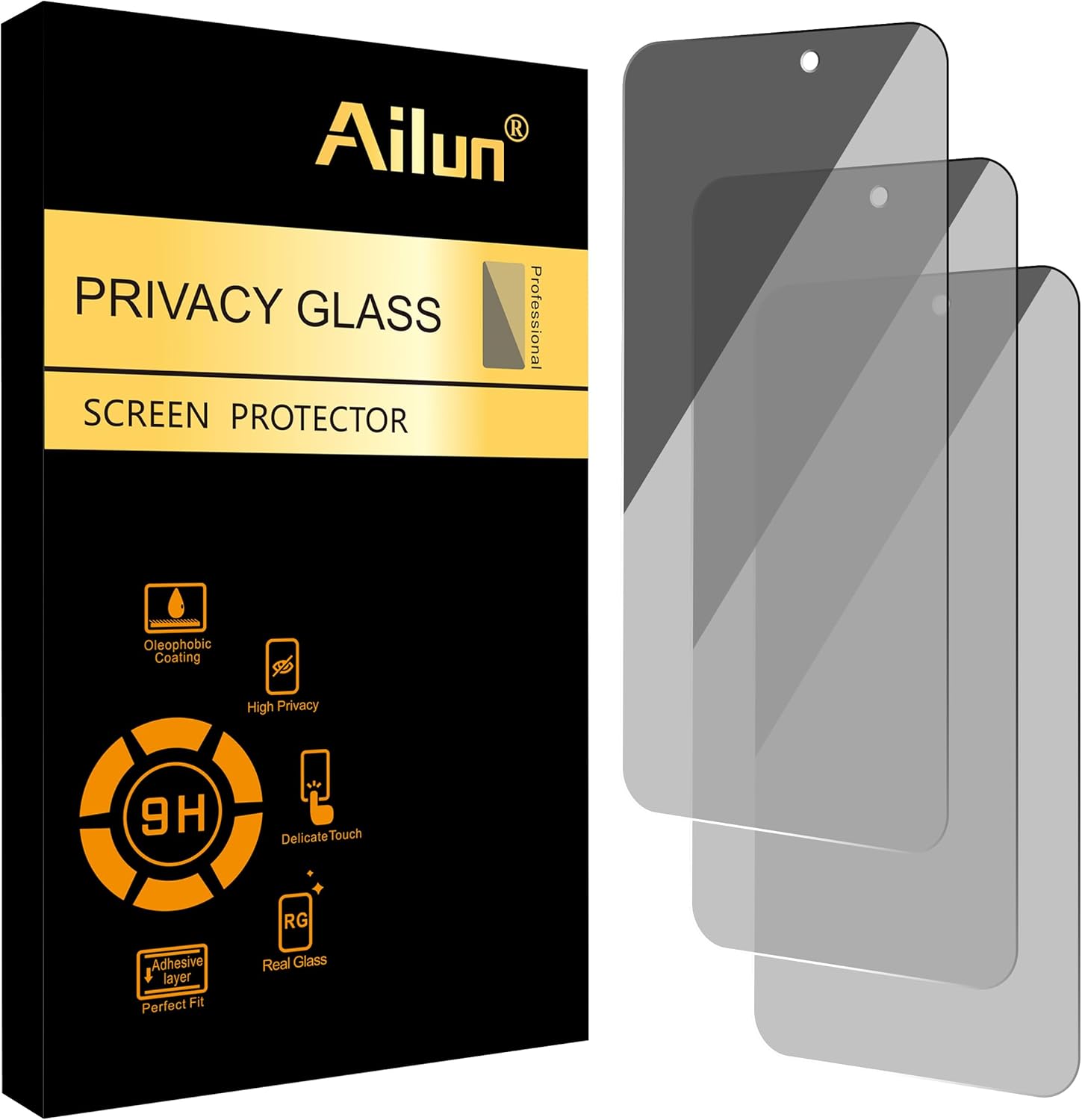 Ailun 3 Pack Privacy Screen Protector for iPhone 16 Pro Max [6.9 inch], Anti Spy Private Tempered Glass Anti-Scratch Case Friendly-0