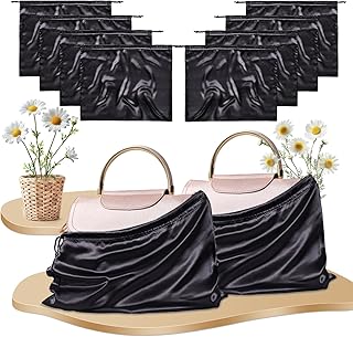 RUDONG M 8 Pack Black Satin Dust Bags for Handbag, Silky Dust Cover Bags with Drawstring, Purse Dust Bags for Storage, Travel Pouch Clothes Shoes