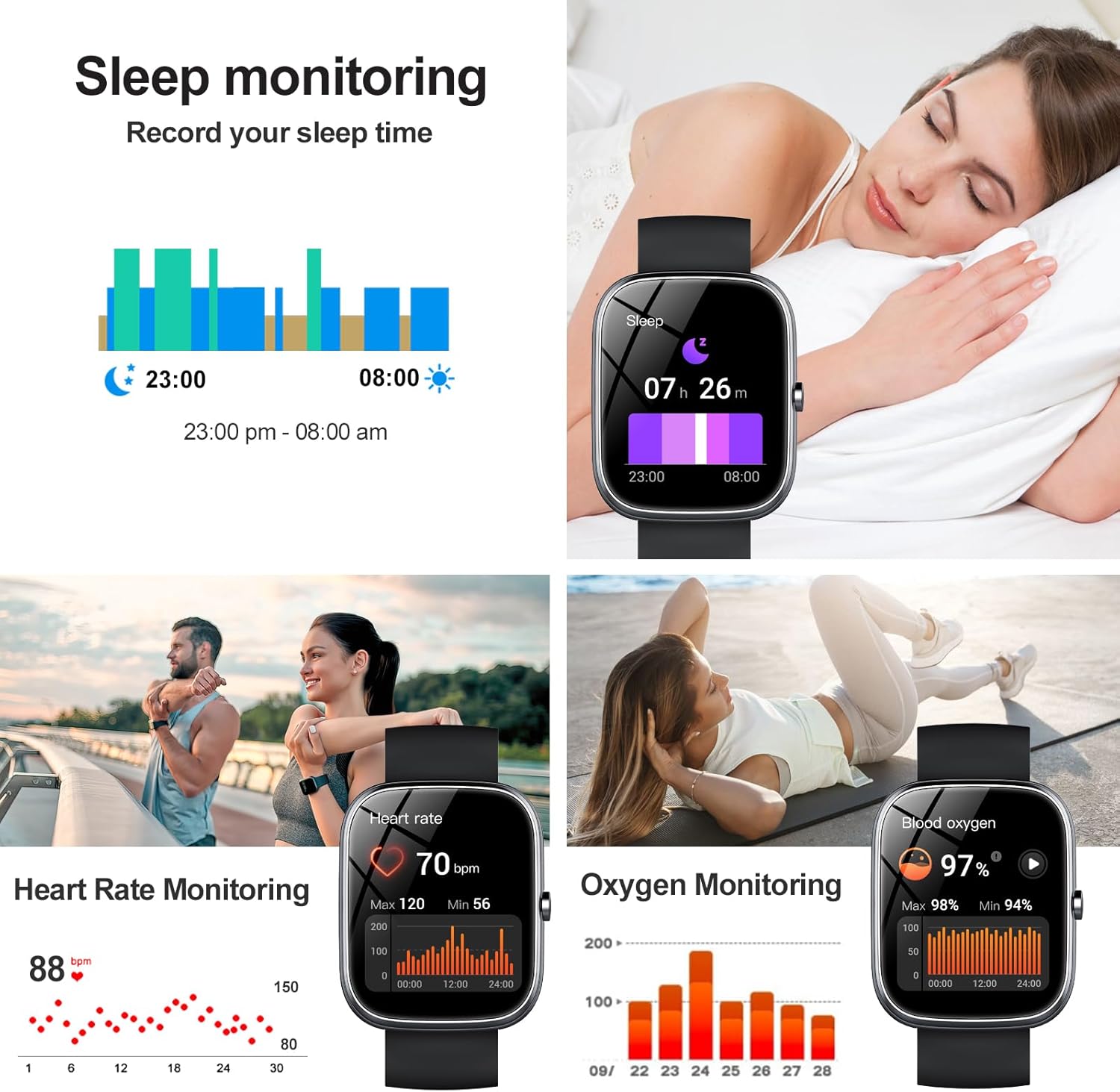 Smart Watch for Men/Women with Call/Text Reminder, 1.91" HD Touch Screen Fitness Watch with 113+ Sport Mode, Activity Tracker Heart Rate/Sleep/Spo2/Steps/Calories Monitor, Smartwatch for Android iOS-2