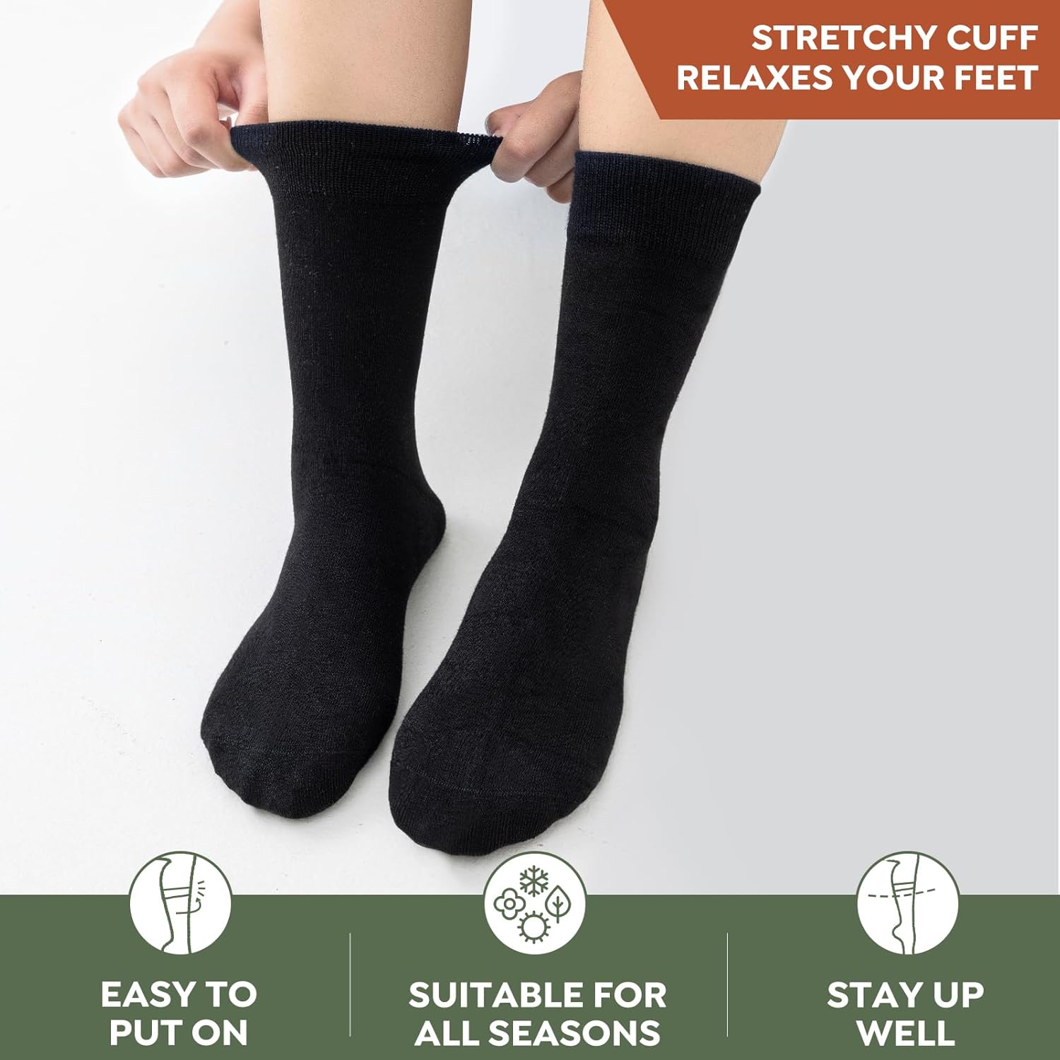 Womens Dress Socks, Bamboo Rayon Thin Soft Crew Socks for Business, Trouser, Casual, Non-Binding Breathable 3 Pair-3