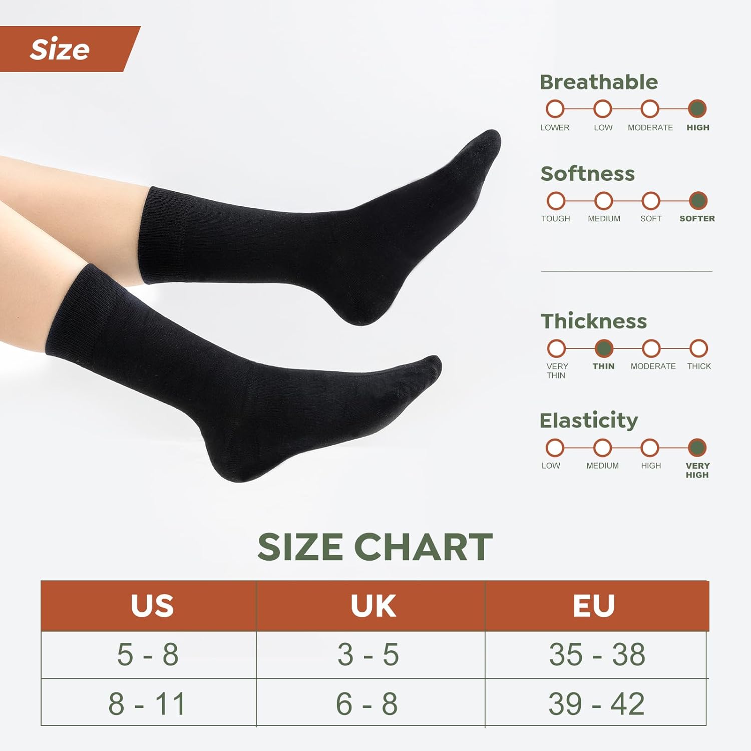 Womens Dress Socks, Bamboo Rayon Thin Soft Crew Socks for Business, Trouser, Casual, Non-Binding Breathable 3 Pair-7