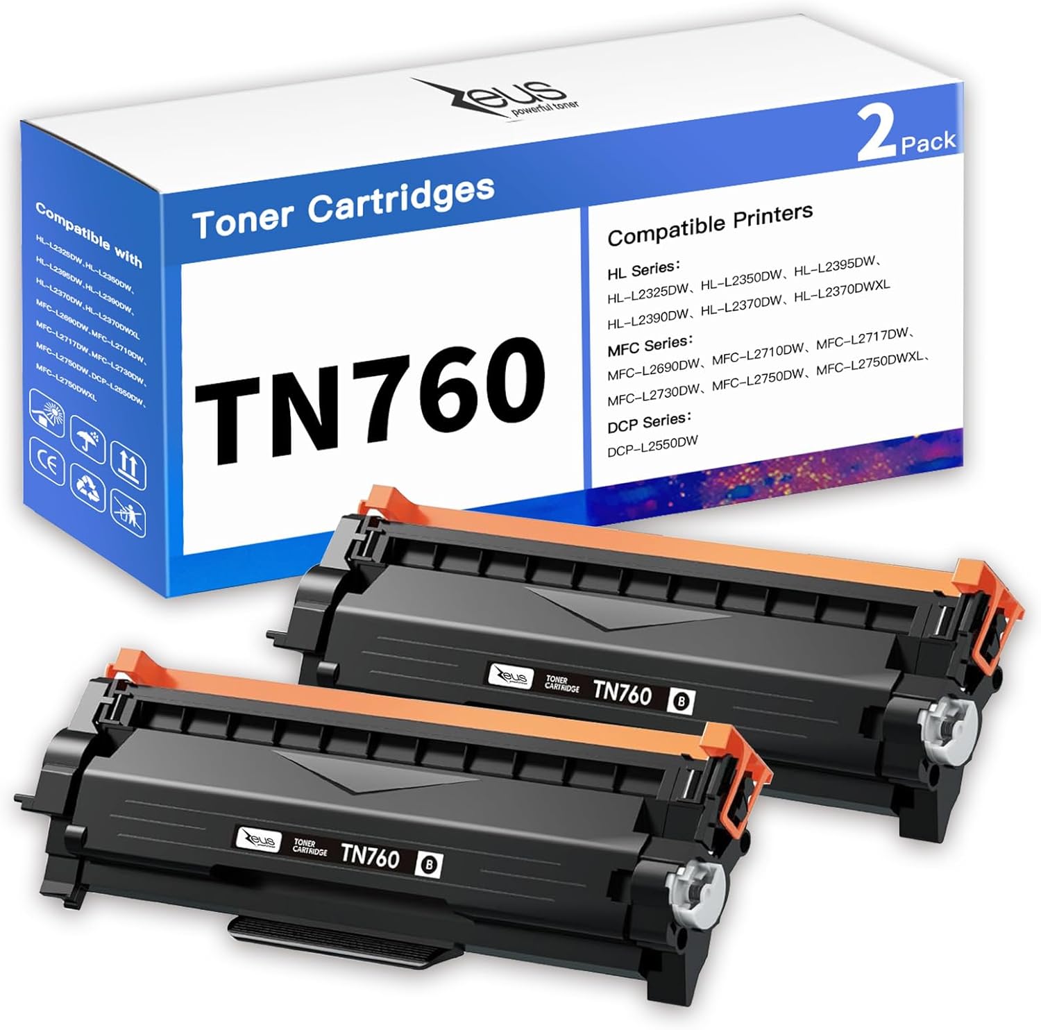 Compatible Toner-Cartridge Replacement for Brother TN730 TN760 TN-760 TN-730 for MFC-L2750DW HL-L2350DW HL-L2395DW MFC-L2710DW DCP-L2550DW HL-L2390DW HL-L2370DW (Black, 2-Pack)-0