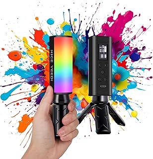 2-Pack RGB Video Light Kit with Tripod, NiceVeedi Handheld Magentic 360° Full Color Light Bar with Shoe Mount & 2000mAh Battery, 2500-9000K Rechargeable Tube Light for Video Recording TikTok YouTube