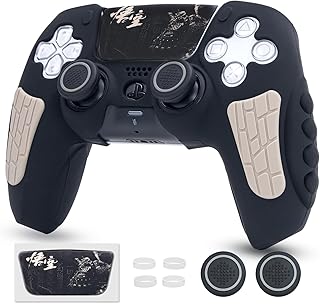 ECHZOVE PS5 Controller Cover Case, Anti-Slip Silicone Cover Skin Compatible with PS5 Controller with Thumb Grip Caps, Joystick Protectors and Cover Wrap Sticker - Black Myth Wukong