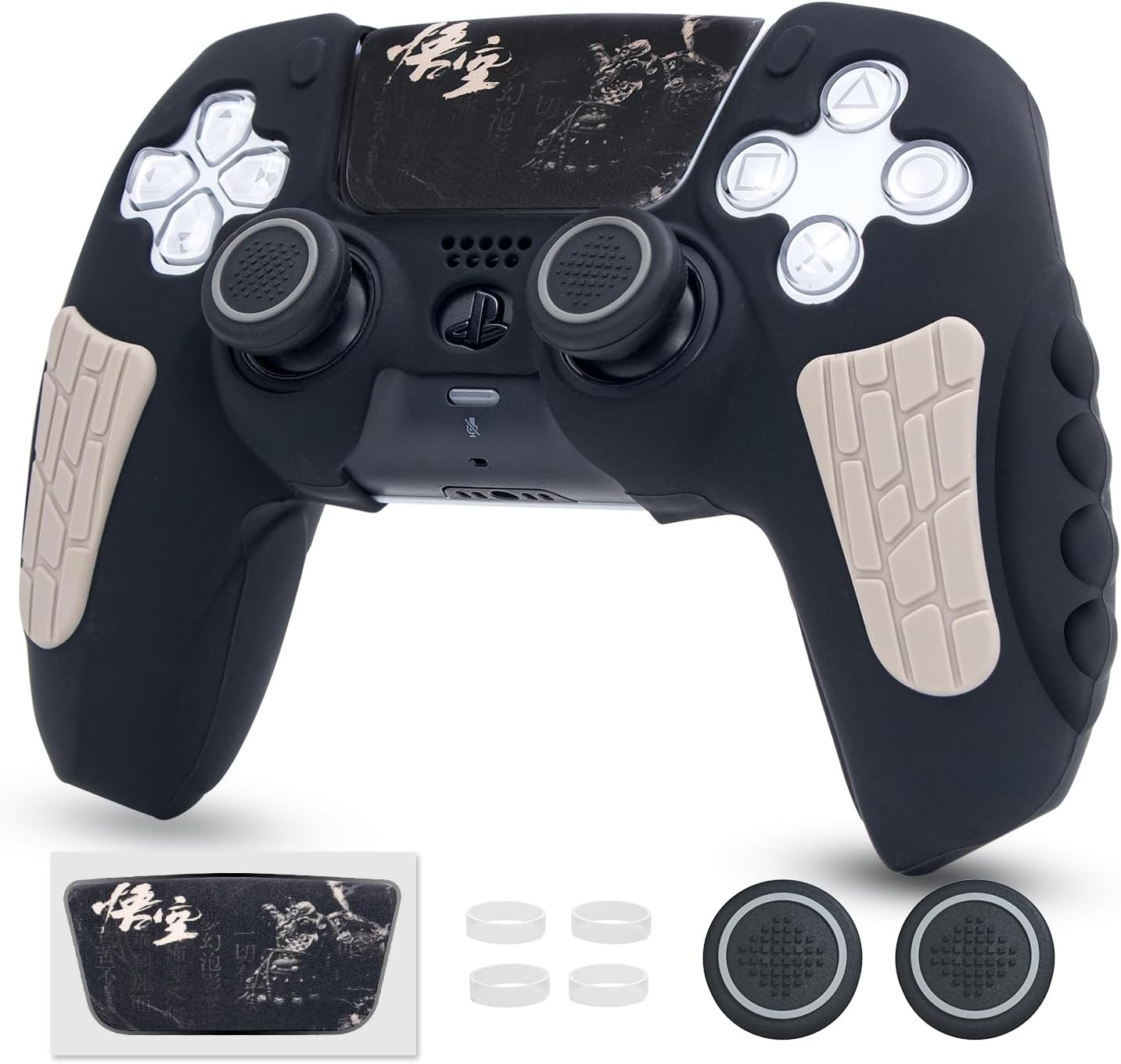 ECHZOVE PS5 Controller Cover Case, Anti-Slip Silicone Cover Skin Compatible with PS5 Controller with Thumb Grip Caps, Joystick Protectors and Cover Wrap Sticker - Black Myth Wukong-0