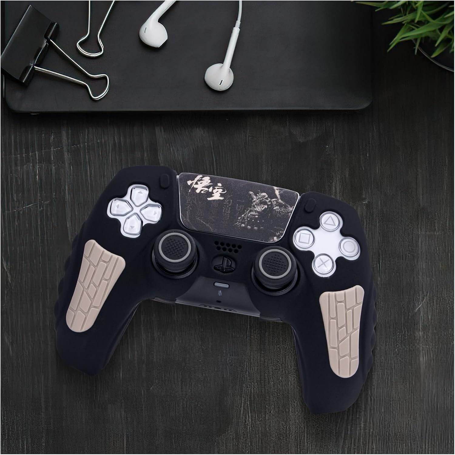 ECHZOVE PS5 Controller Cover Case, Anti-Slip Silicone Cover Skin Compatible with PS5 Controller with Thumb Grip Caps, Joystick Protectors and Cover Wrap Sticker - Black Myth Wukong-5