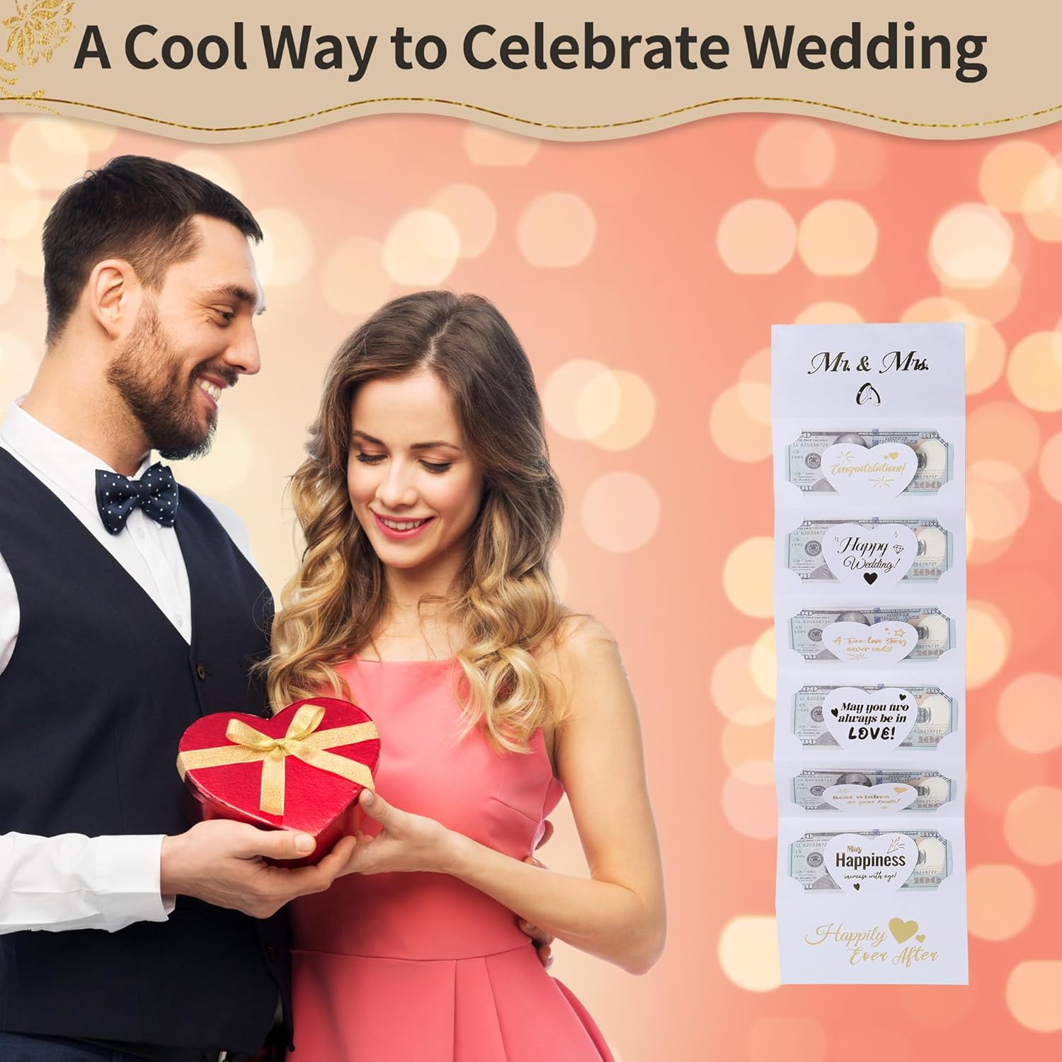 HOMANGA Wedding Money Envelope for Cash Gifts, Wedding Money Holder, Surprise Wedding Gifts for Bride and Groom, Wedding Money Card (Mr. & Mrs.)-3