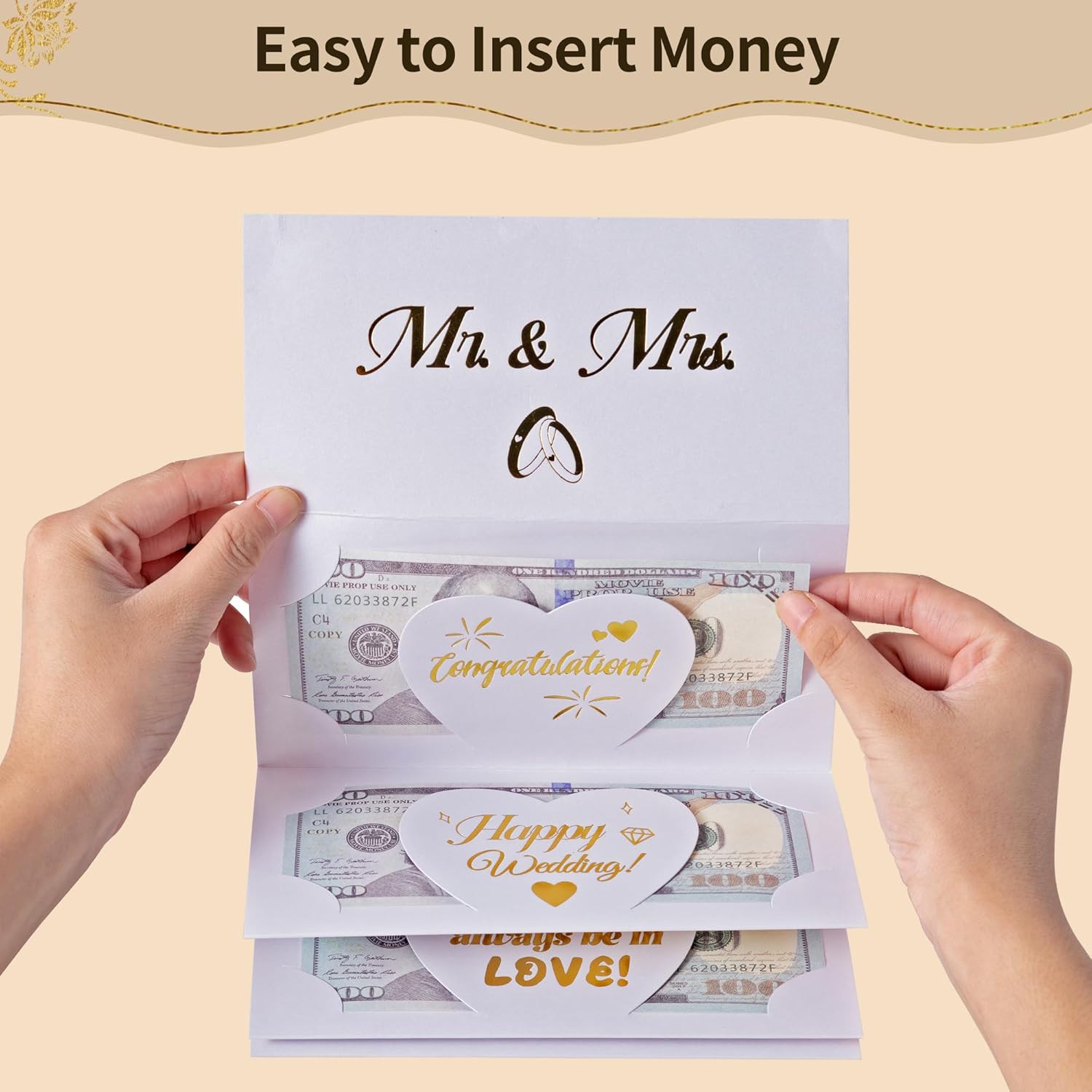 HOMANGA Wedding Money Envelope for Cash Gifts, Wedding Money Holder, Surprise Wedding Gifts for Bride and Groom, Wedding Money Card (Mr. & Mrs.)-4