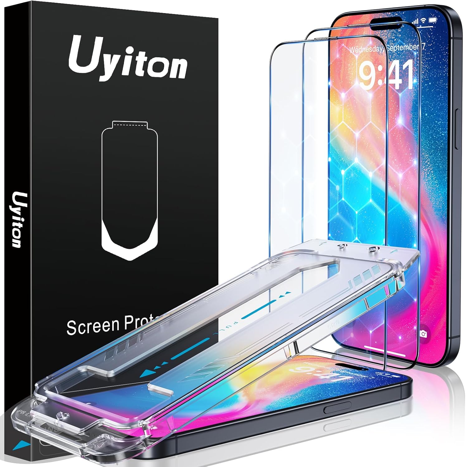 Uyiton UnBreak-Glass for iPhone 15 Pro Max Screen Protector, [Easy Fit] Full Coverage Case Friendly Scratch Resistance Bubble-Free 9H Tempered Glass Screen Protector 15 Pro Max(6.7''), 2 Pack-0