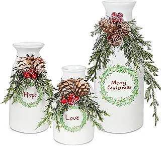 CEMABT Ceramic Vases Christmas Decorations Set for Indoor Home Decor - Farmhouse Christmas Centerpiece, White Ceramic Houses, and Nordic Christmas Tabletop Decor - Modern Holiday Decor Collection