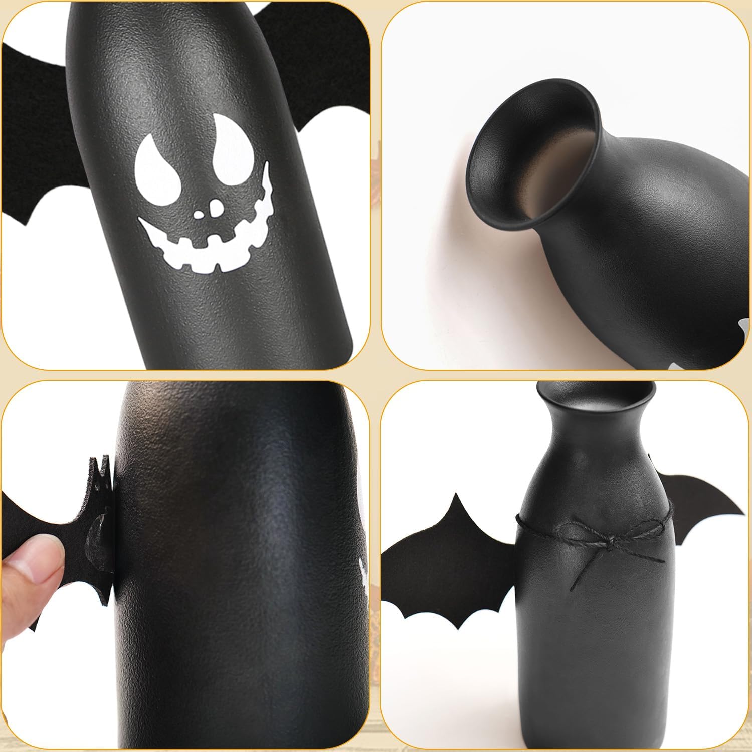 CEMABT Ceramic Vases Set 3-Halloween Home Decorations with Skull, Ghost, and Pumpkin Design-Gothic and Cute Vases for Halloween Indoor-Black Matte Finish-Perfect for Halloween Home Office Decor-1