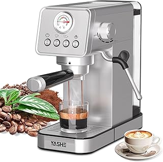 YASHE Espresso Machines, Upgraded 1350W Espresso Maker with Milk Frother Steam Wand and 37.2oz Removable Water Tank, 20 Bar Semi-Automatic Steam Espresso Coffee Maker, Cappuccino Machine for Home