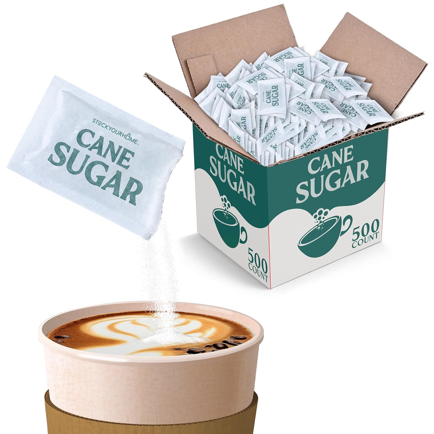 Bulk Sugar Packets, 500 Count - Individual Servings of White Sugar Packets for Coffee and Tea, Granulated Sugar Packs Great for Restaurants, Coffee Shops, Offices, Schools, and More-0