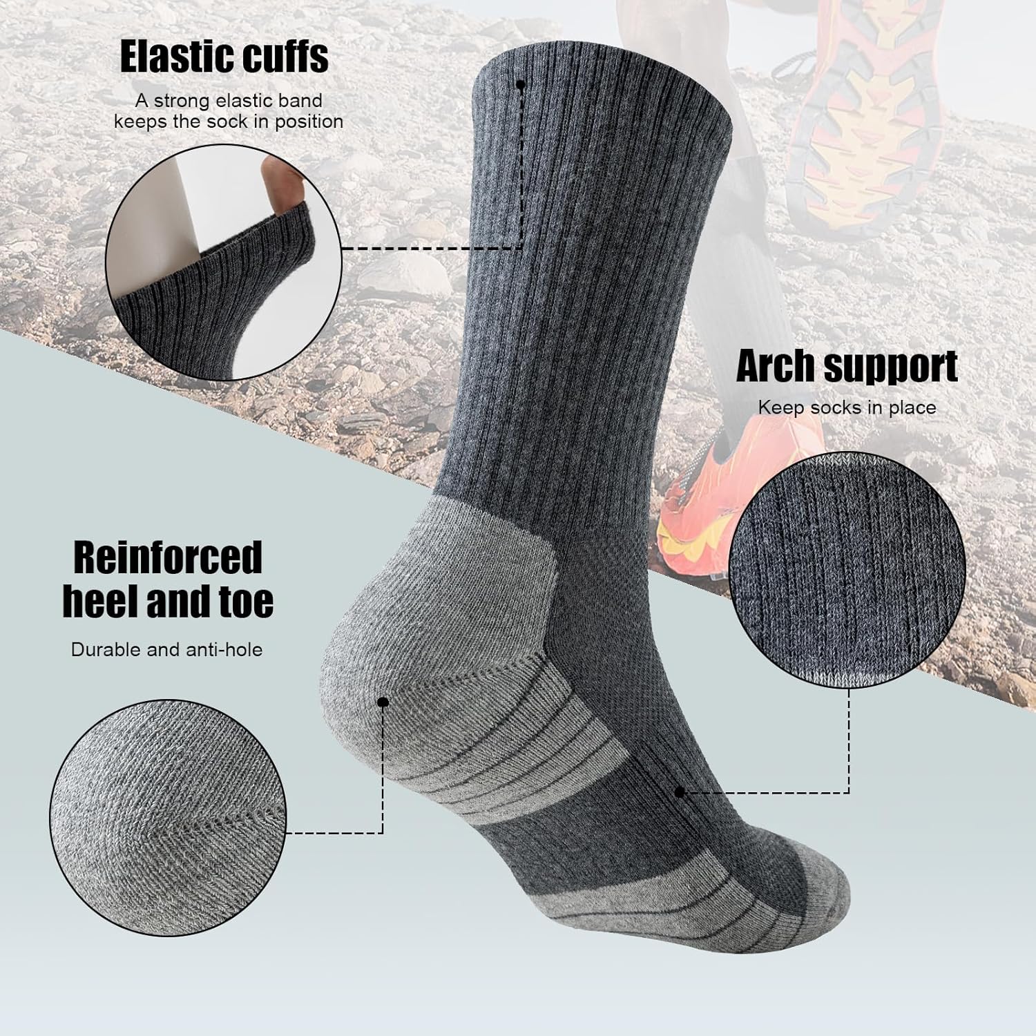 Athletic Crew Socks, 6 Pairs Cushioned Sports Calf Socks Breathable Cotton Running Hiking Socks for Men Women-4