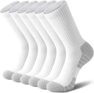 Athletic Crew Socks, 6 Pairs Cushioned Sports Calf Socks Breathable Cotton Running Hiking Socks for Men Women