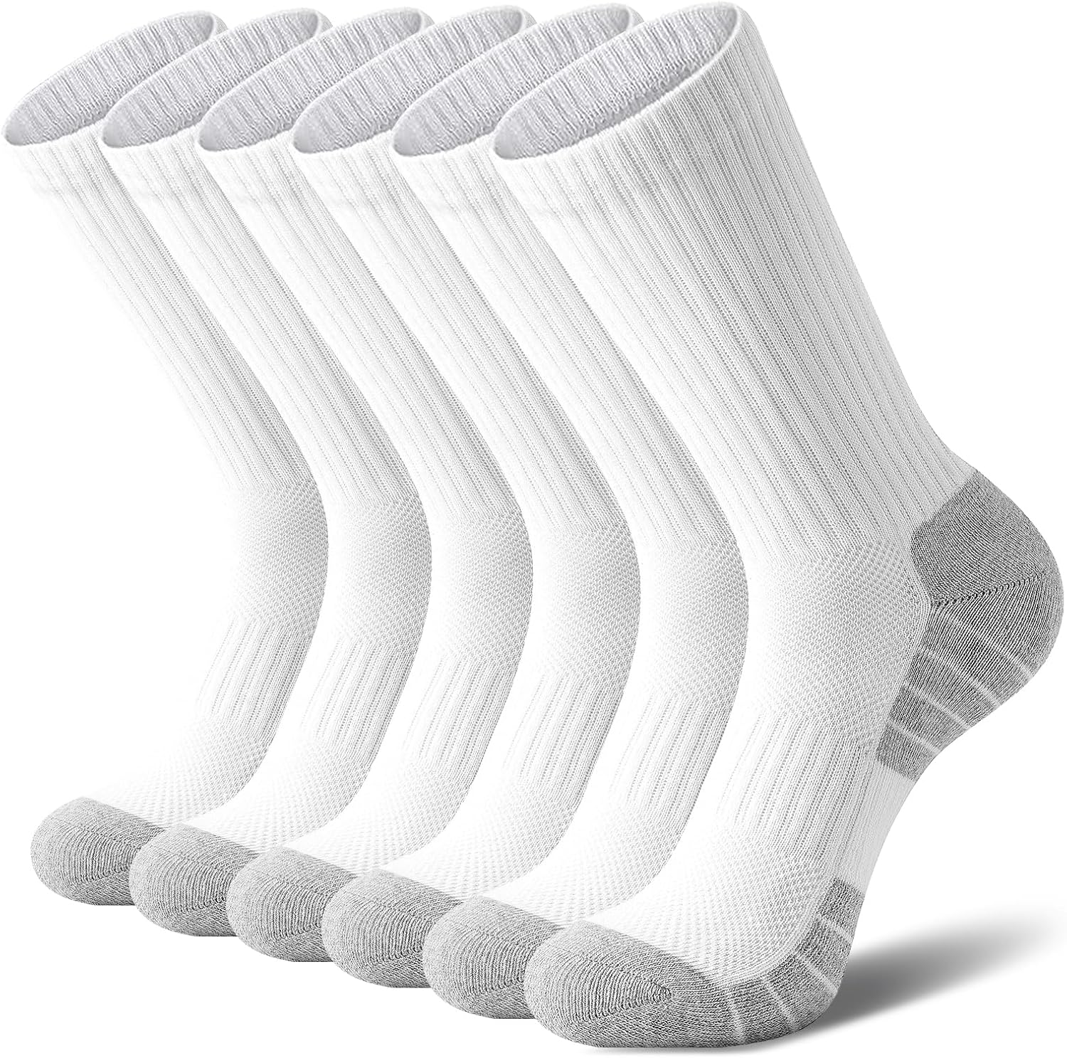 Athletic Crew Socks, 6 Pairs Cushioned Sports Calf Socks Breathable Cotton Running Hiking Socks for Men Women-0