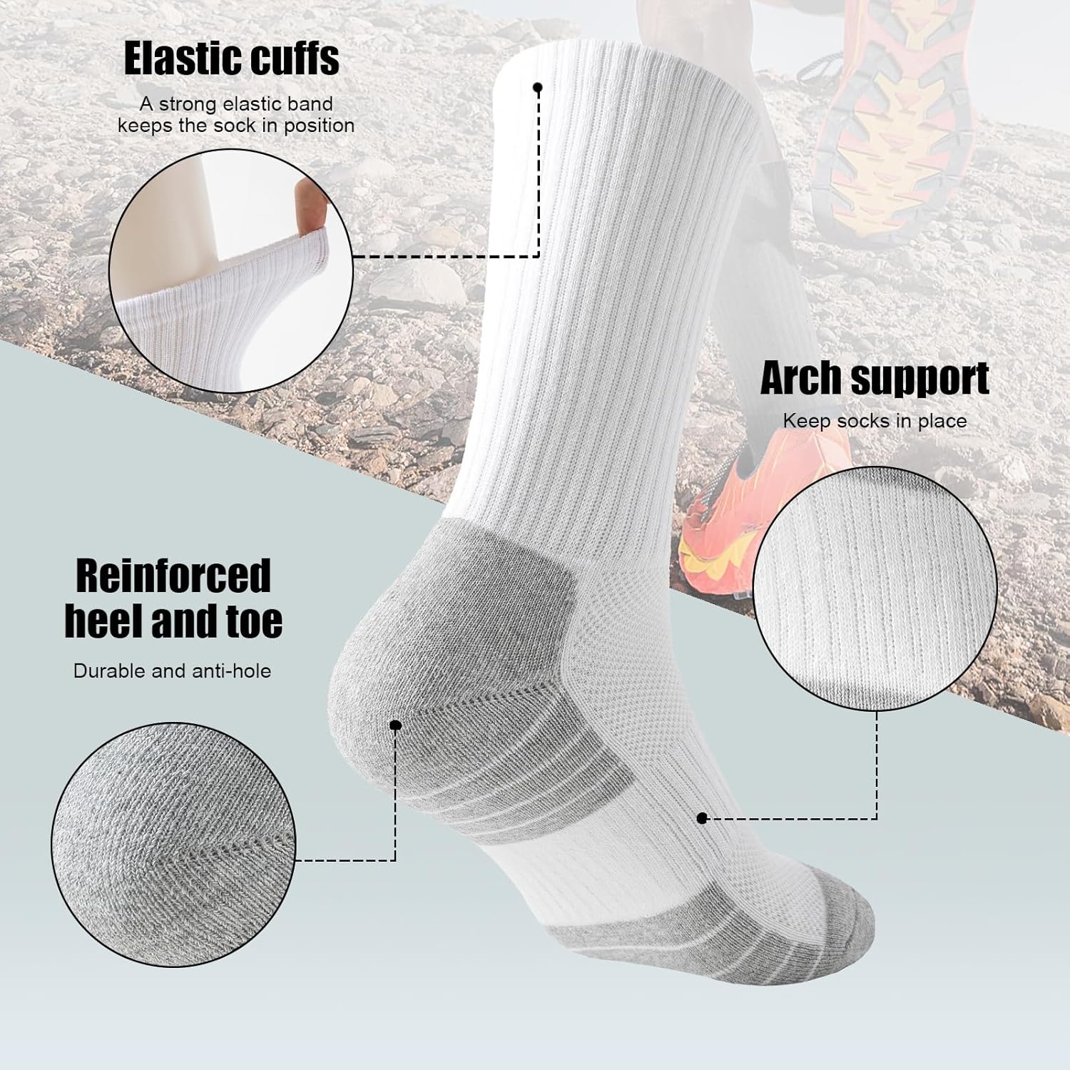 Athletic Crew Socks, 6 Pairs Cushioned Sports Calf Socks Breathable Cotton Running Hiking Socks for Men Women-3