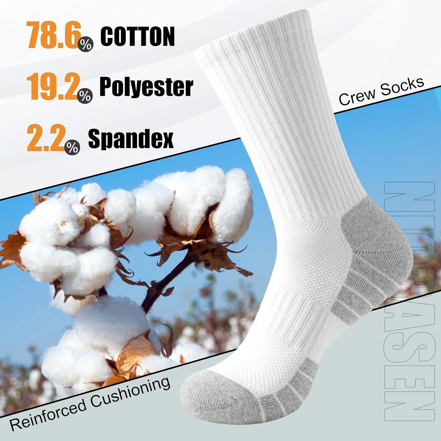 Athletic Crew Socks, 6 Pairs Cushioned Sports Calf Socks Breathable Cotton Running Hiking Socks for Men Women-7