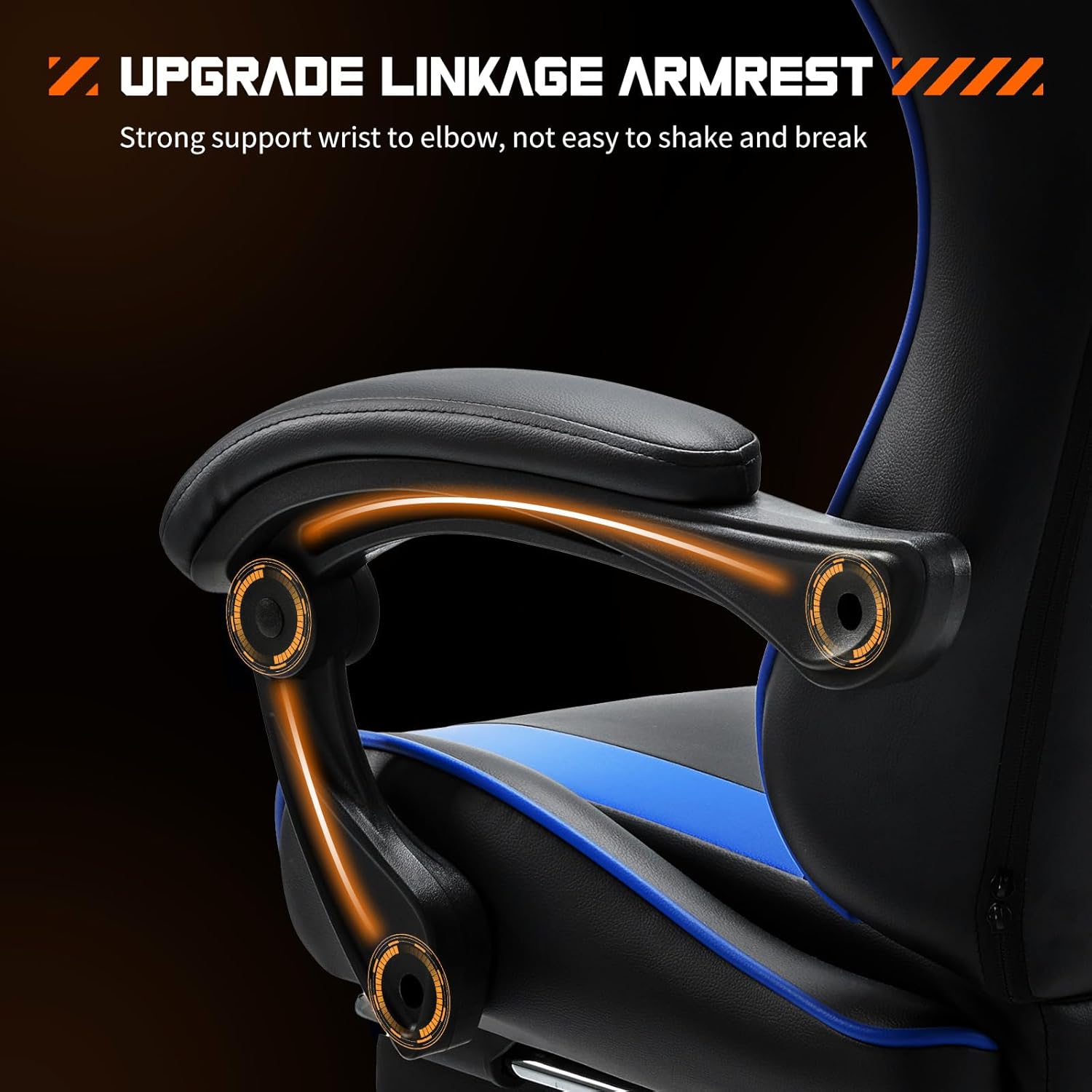 Sweetcrispy Video Game Desk Chair - Ergonomic Computer with Footrest and Comfy Lumbar Support, PU Leather Recliner with Headrest, Fixed Up Armrest, Height Adjustable with 360° Swivel, for Adults, Blue-4