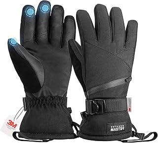 OutdoorMaster Ski Snow Gloves for Women & Men, 3M Thinsulate Waterproof Snowboard Gloves, Winter Warm Windproof Snowmobile Gloves with Double-Pocket