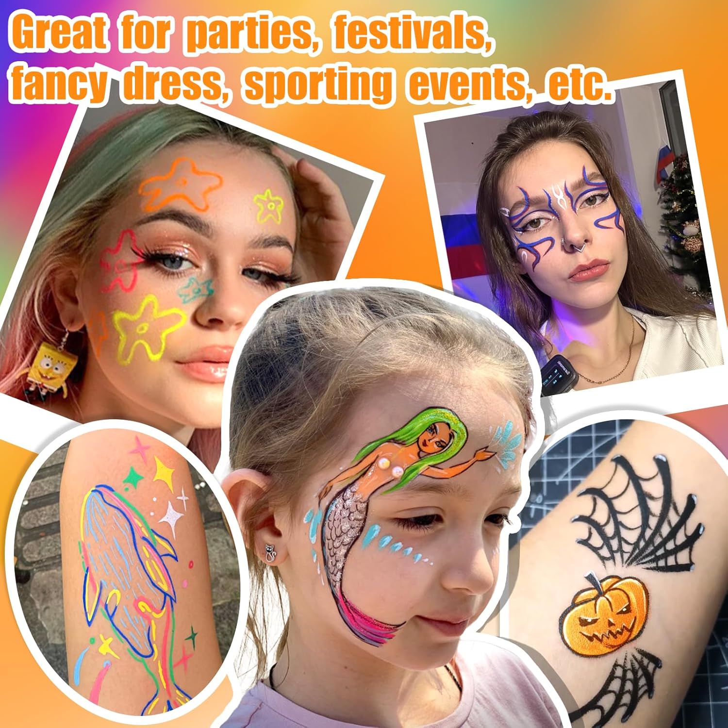 18 Colors Face Painting Markers, Water Resistance Sweatproof Halloween Face Body Paint Markers, Waterproof Tattoo Pen, Anti Smudge Face Paint Markers for Halloween Party Kids Adults-2