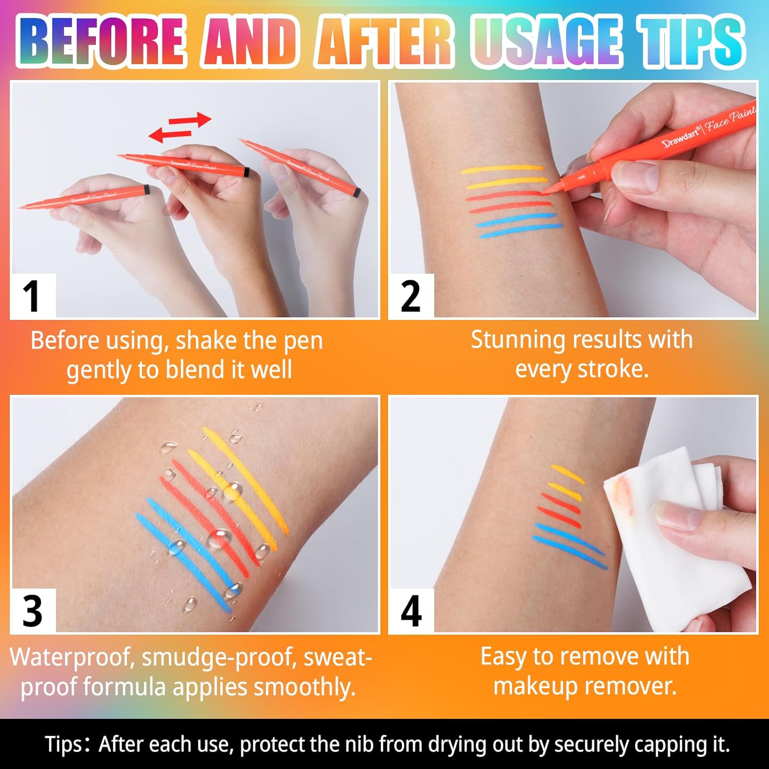 18 Colors Face Painting Markers, Water Resistance Sweatproof Halloween Face Body Paint Markers, Waterproof Tattoo Pen, Anti Smudge Face Paint Markers for Halloween Party Kids Adults-5