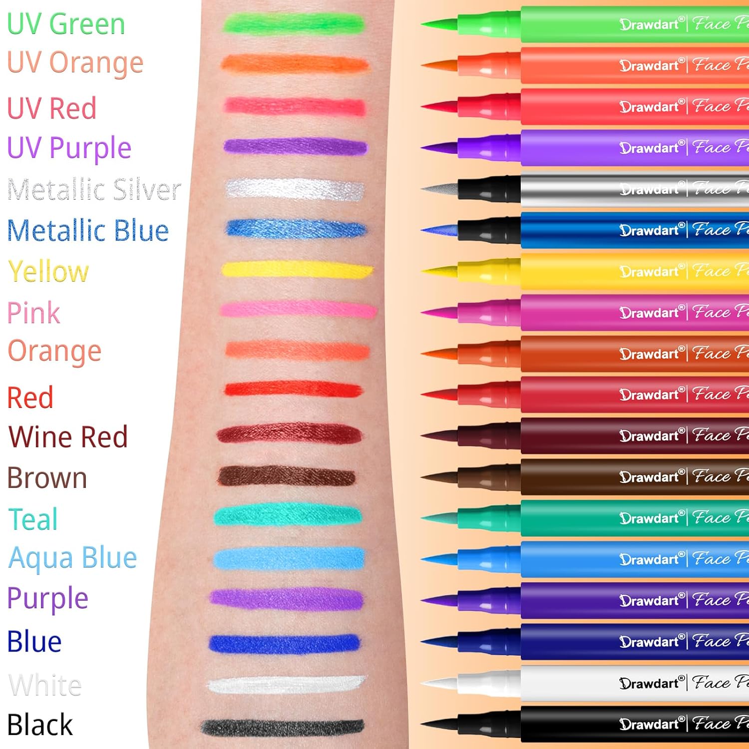 18 Colors Face Painting Markers, Water Resistance Sweatproof Halloween Face Body Paint Markers, Waterproof Tattoo Pen, Anti Smudge Face Paint Markers for Halloween Party Kids Adults-6