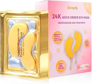 20Pairs/40Pcs 24K Gold Eye Patches, Collagen Eye Masks for Dark Circles and Eye Bags, Smooth Wrinkles & Puffy Eyes, Moisturizing Eye Skin, Skincare Eye Treatment, Beauty & Personal Care