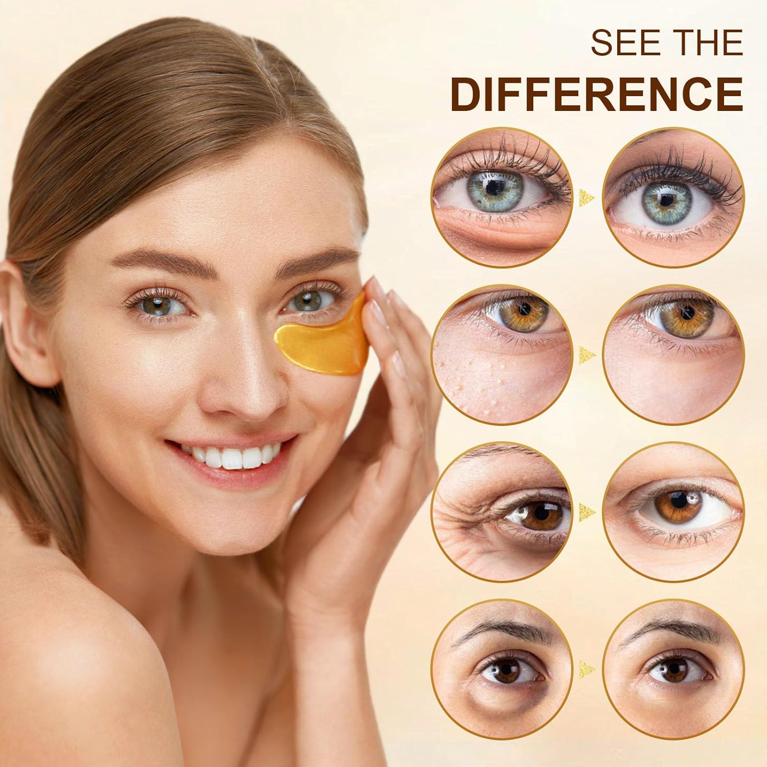 20Pairs/40Pcs 24K Gold Eye Patches, Collagen Eye Masks for Dark Circles and Eye Bags, Smooth Wrinkles & Puffy Eyes, Moisturizing Eye Skin, Skincare Eye Treatment, Beauty & Personal Care-5