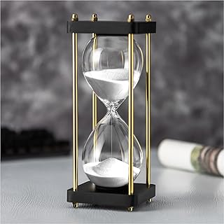 Hourglass Timer 60 Minute with Golden Pillars, Black Wooden Base Decorative Sand Timer (White Sand, Large Size)