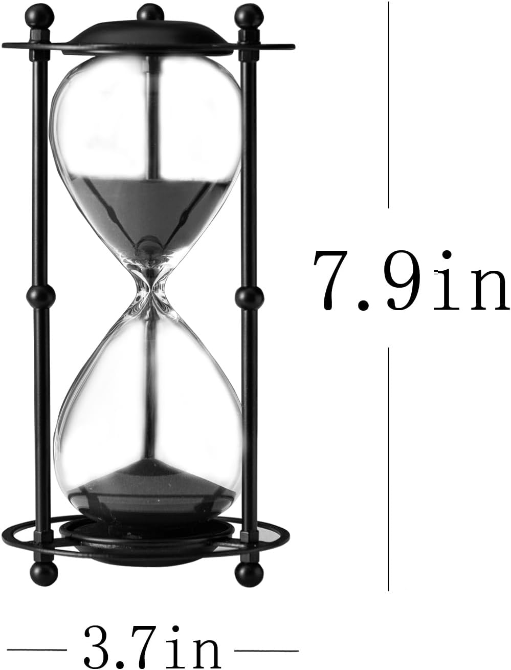 Hourglass Timer 30 Minute, Black Metal Frame Decorative Sand Timer (Black Sand, Medium Size)-1