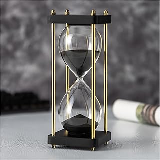 Hourglass Timer 60 Minute with Golden Pillars, Black Wooden Base Decorative Sand Timer (Black Sand, Large Size)