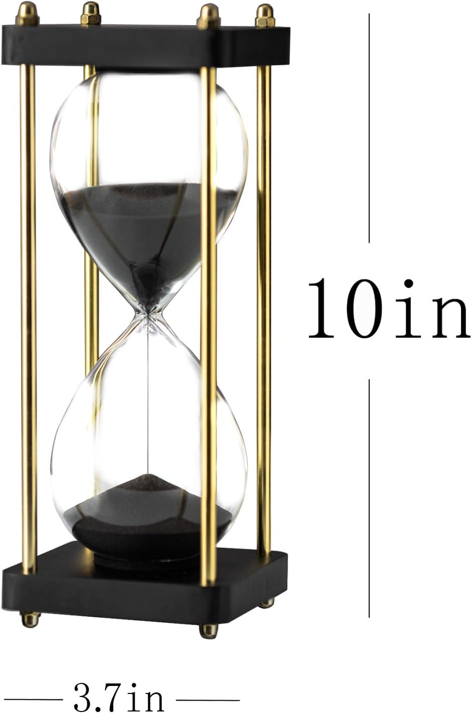 Hourglass Timer 60 Minute with Golden Pillars, Black Wooden Base Decorative Sand Timer (Black Sand, Large Size)-2