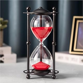 Hourglass Timer 30 Minute, Black Metal Frame Decorative Sand Timer (Red Sand, Medium Size)