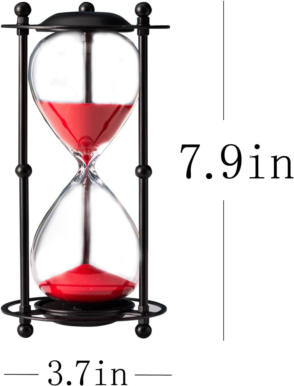 Hourglass Timer 30 Minute, Black Metal Frame Decorative Sand Timer (Red Sand, Medium Size)-1